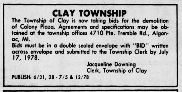 Colony Plaza - June 1978 Article On Demolition Bid